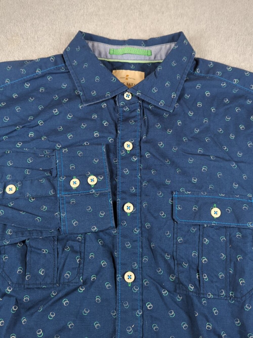 Tommy Bahama Shirt Men's Large Blue Geometric Long Sleeve Casual Button Up